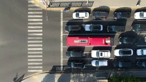 Big City Traffic. Red light cars and bus are waiting to moving on the rood