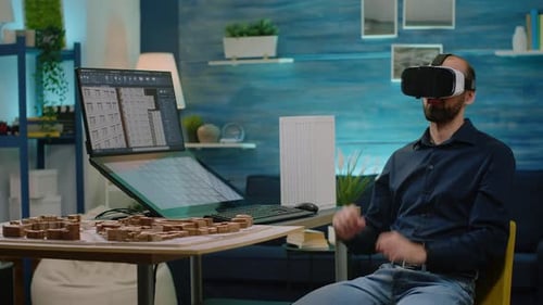 Architect Using Vr Glasses for Building Model Design