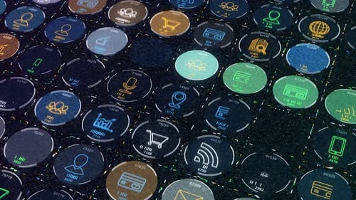 Futuristic Digital Data Grid with Animated Icons