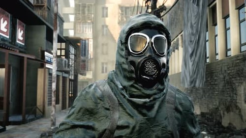 Ein streunender Mann im militärischen Schutz