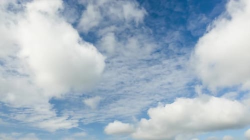 Qualitative Time Lapse, Movement of Beautiful White Clouds in Blue Sky. No Flicker, No Birds.