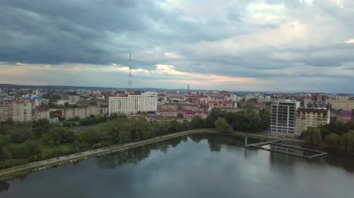Aerial view of Ivano-Frankivsk city residential area with high apartment buildings, Ukraine