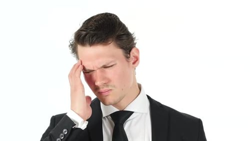 Headache Stressed Businessman on White Background