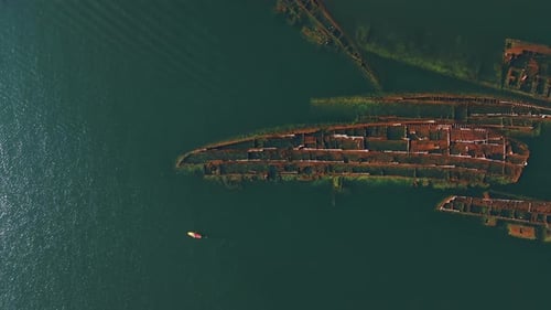 Wrecks of Sunken Metal Ships in the Sea