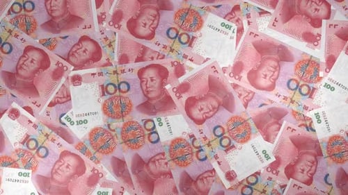 Animated Falling Chinese 100 Yuan Banknotes