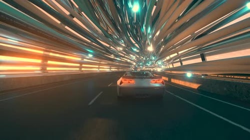 Le mouvement d'une voiture sur un pont futuriste avec fibre optique