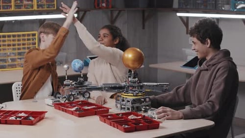 Successful Kids Making Robotic Solar System Model