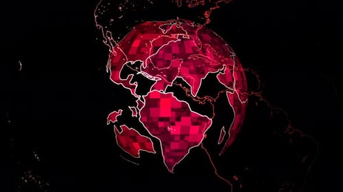 Rotating Digital Earth Globe with Pixelated Data Map