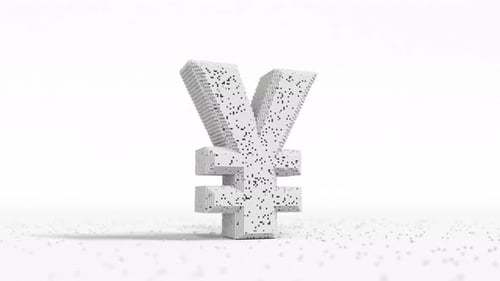 Damaged Yen Sign Made of White Blocks