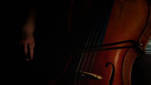 Close Up of Cello Being Played in Dark