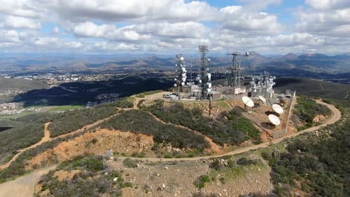 Aerial View of Telecommunication Antennas on the Top of Mountain