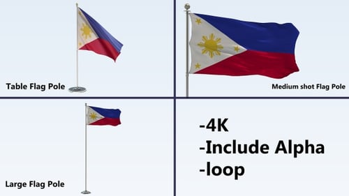 Waving Philippine Flag Animation on Pole with Alpha Channel
