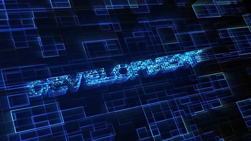 Futuristic Digital Grid with Animated Development Text Background