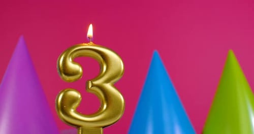 Gold Number Three Candle Burning for Birthday