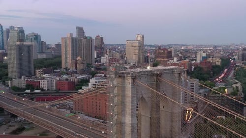 Aerial View of Brooklyn Bridge and City Skyline