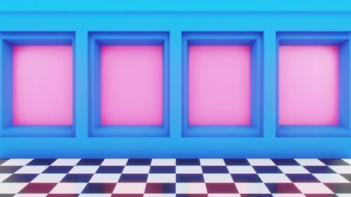 Blue Room With Black And White Checkered Floor 4K