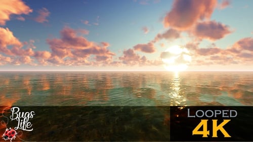 Looping Ocean Horizon with Golden Sunset and Pink Clouds