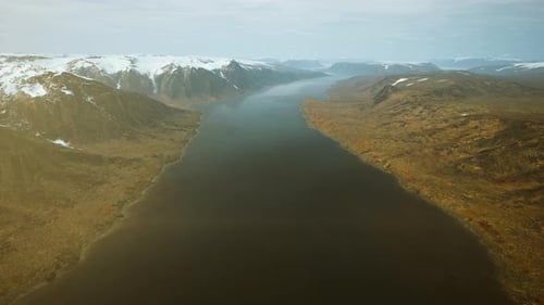 Sunset Aerial Panoramic View on Stunning Mountains of Norway