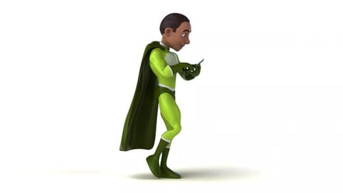 3D Animated Superhero Character Walking and Texting on Phone