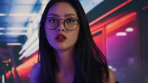 Asian Woman in the City at Night