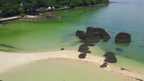 Beautiful Tropical Island Koh Kham White Sand Beach with Volcanic Rocks Near Koh Mak Trat Thailand