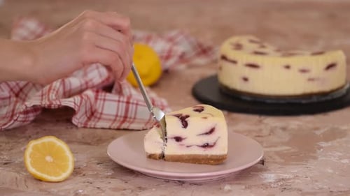 Delicious Cheesecake Slice Cut with Spoon in Studio