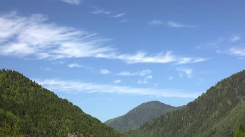 Partly Cirrus Cloud on Forested Large Valley