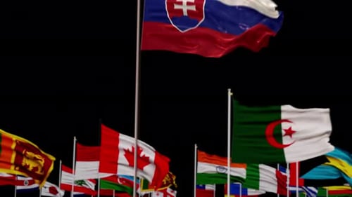 Diverse National Flags Waving on Poles