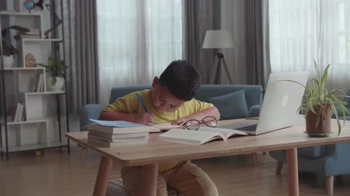 Child Studying at Desk at Home