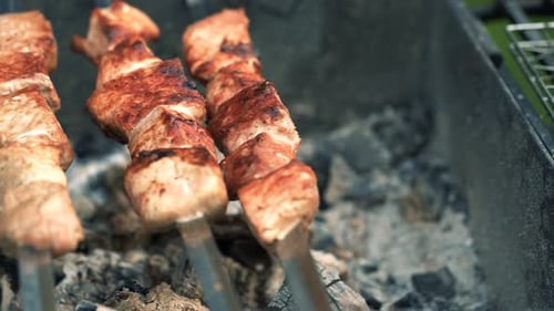 Grillen im Freien. Zubereitung von Fleisch auf dem Grill