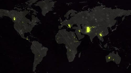 Animated World Map Showing Global Spreading Luminous Regions