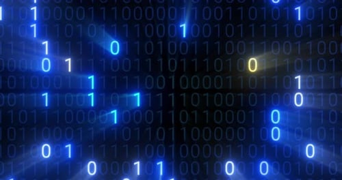 Abstract seamlessdigital binary code matrix background VJ loop with flare.