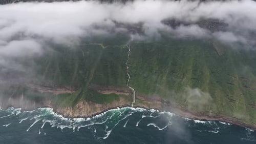 A Drone Shot of The Sea, Waves And Green Grass in the Salalah Governorate, Sultanate of Oman 9