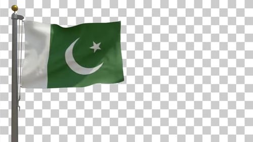 Pakistan Flag Waving on Transparent Background Loop