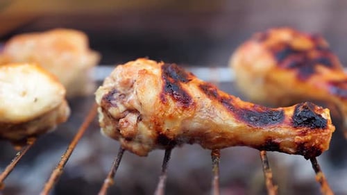 Grilled Chicken BBQ Cooked with a Fire