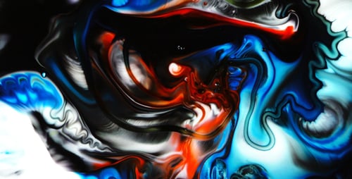 Abstract Fluid Art with Red, Blue, White, and Black
