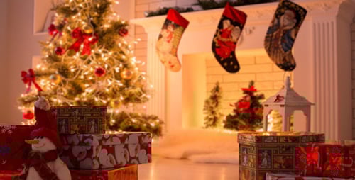 Charming Christmas Tree and Fireplace Scene at Home