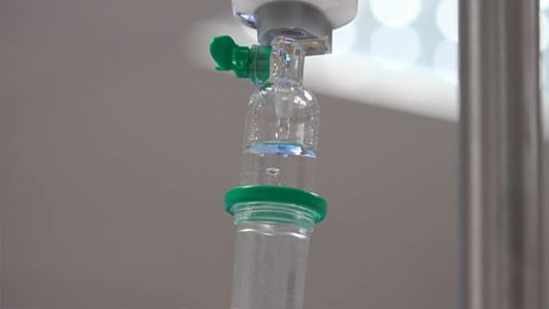 Close Up of Clear IV Drip Bag