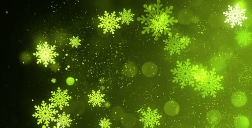 Glowing Green Snowflakes Falling Particles Festive Background
