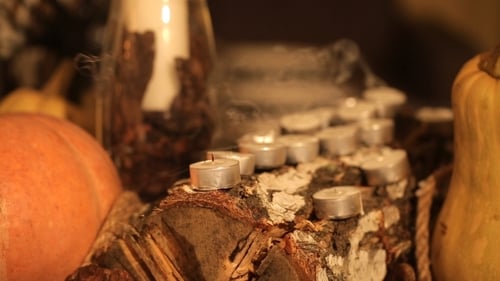 Cozy Candle Decoration with Pumpkins and Gourds