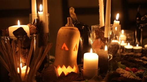 Halloween Candles and Pumpkins Celebration at Night