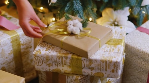 Wrapped Christmas Gifts Underneath Illuminated Holiday Tree