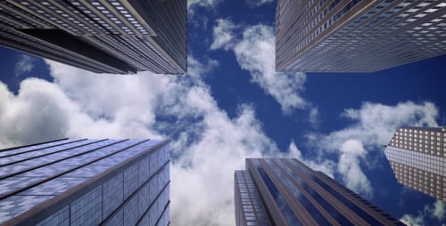 City Skyscrapers, Sky and Clouds Motion Background