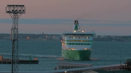 Large Ferry Enters The Port