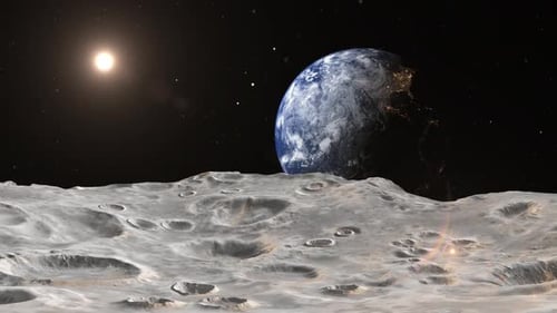 Moon Surface with Earth and Sun in Space Animation