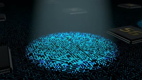 5g Processor Technology Production and Circuit Board Pcb on Conveyor Belt, Loop