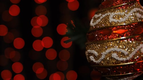 Close Up of Red and Gold Christmas Ornament