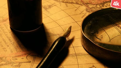 Antique Map with Quill and Compass