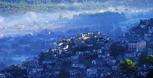 Sunrise Over Ancient Stone Hillside Village