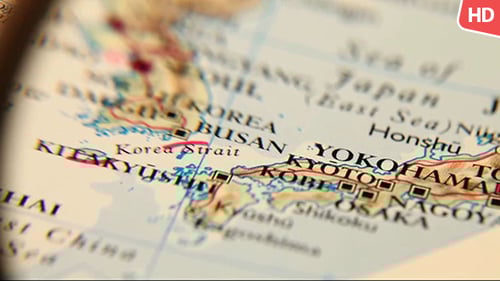 Vintage Map Close Up Highlighting South Korea and Japan